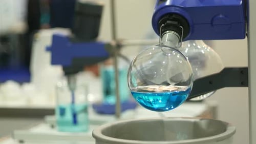 Blue Chemical Liquid in Lab Equipment
