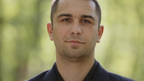 Close Up Portrait Male Face Caucasian Hispanic Businessman Entrepreneur Adult Man Serious Confident