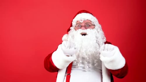 Santa Claus Dancing Energetically on Red Background