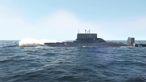 Submarine Navigating Ocean Water with Dynamic Surface Wake