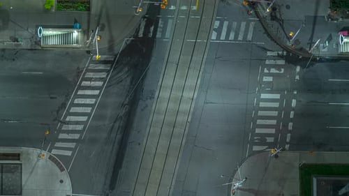 Birds Eye View Of Downtown City Street Time Lapse Of Traffic 01