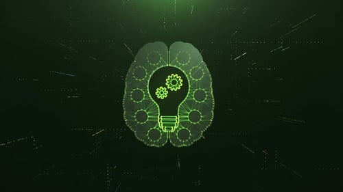 Futuristic Digital Brain Idea with Gears Technology Motion Graphic
