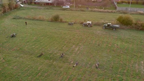 Aerial View of People in Military Reenactment