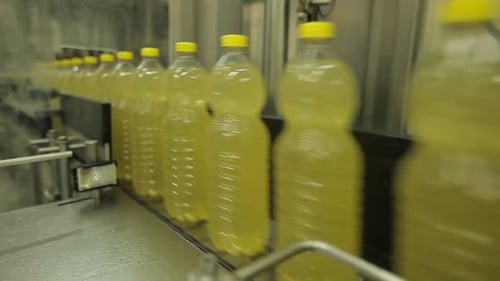 Verfahren zur Herstellung und Verpackung von Sojaöl für den menschlichen Verzehr. Industrielle Produktion in Brasilien.