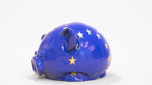 European Union Flag Piggy Bank Deflation Concept