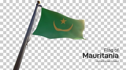 Realistic Mauritania Flag Waving on Transparent Background