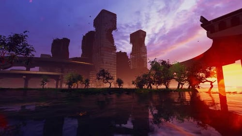 Ruinas de la ciudad inundada por el río