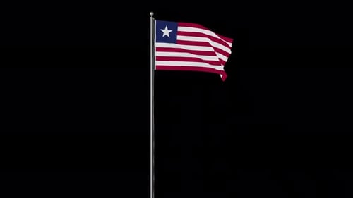 Liberia Country Flag Waving on Flagpole Animation