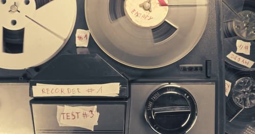 Vintage Reel-to-Reel Tape Recorder Spins Tapes