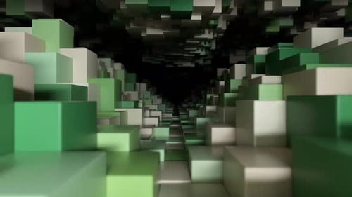 Abstract Geometric Tunnel Made of Cubes with Random Movement. Seamless Loop 3d Render