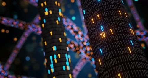 Futuristic Binary Code Data Flow and Network Connections