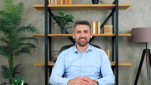Smiling Adult Man in Office Portrait Shot