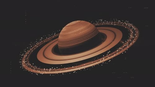 Cinematic Saturn in space. Saturn in solar system. Gas giant with asteroid belt and rings in cosmos