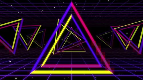 Retro Neon Triangles Grid Tunnel Loop