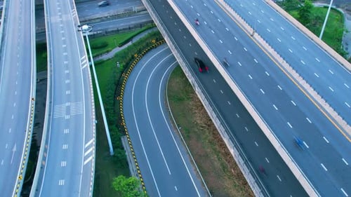 4K : Aerial Hyperlapse drone view of highway multi-level junction road.