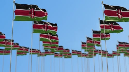 Kenya Row Of National flags Walk Throw Animation