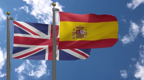 Realistic Waving Flags of United Kingdom and Spain