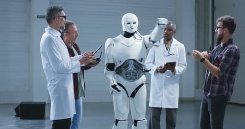 Scientists Testing a Humanoid Robots Hand Movement