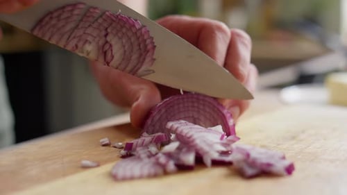Dicing Red Onion on a Cutting Board