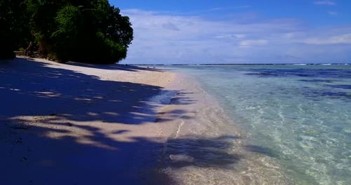 Tropical drone abstract view of a sandy white paradise beach and aqua turquoise water background in