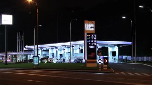 Gas Fueling Station Night Timelapse, Pertrol Service Prices List