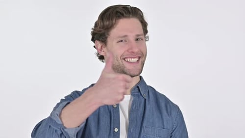 Man Gives a Thumbs Up on White Background