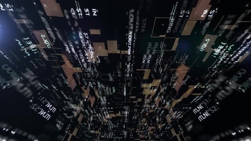 Matrix with 3d walls of source code in cyberspace