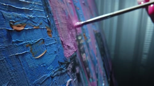 Brushstroke Detail on Colorful Painting on Canvas
