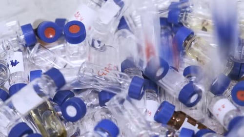 Laboratory Vials with Liquid Solutions Close Up