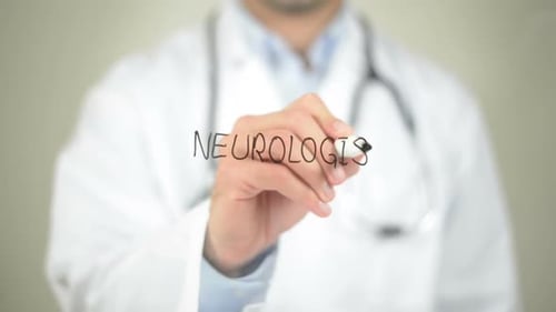Neurologist, Doctor Writing on Transparent Screen