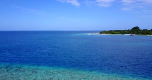Tropical drone abstract view of a sandy white paradise beach and aqua turquoise water background in