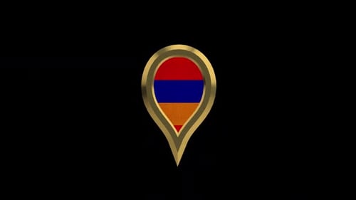 Golden 3D Map Pin with Armenia Flag Rotation