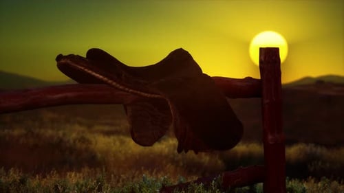 Old Saddle As the Sunset in the Country