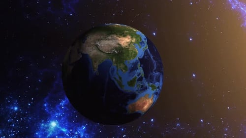 Rotating Earth in Space with Starfield Background