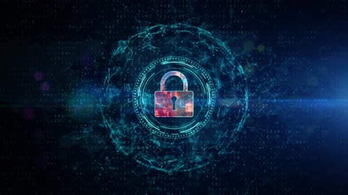 Futuristic Digital Lock and Global Network Security Animation