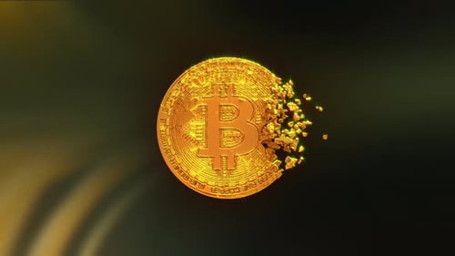 Golden Bitcoin Coin Shattering Digital Animation