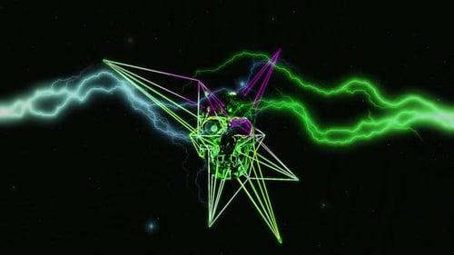 Neon Geometric Skull with Electric Lightning Energy Loop