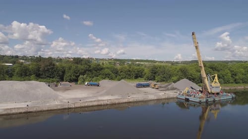 River Crane Excavator on Barge