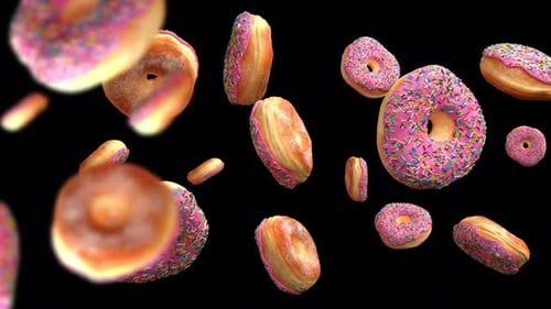 Falling Pink Frosted Donuts and Long Johns with Colorful Sprinkles