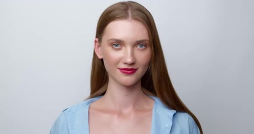 Smiling Young Woman Portrait on White Background