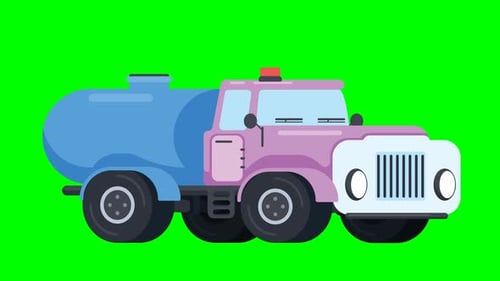 Flat Design Water Tank Truck Loop Animation