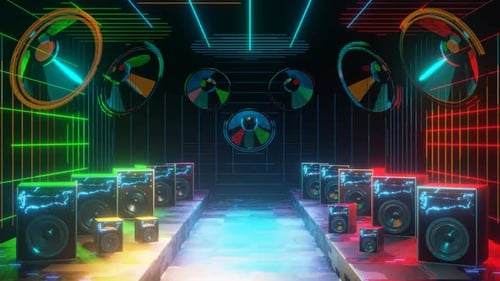 Neon Music Stage Loop with Dynamic Speakers and Grid Lights