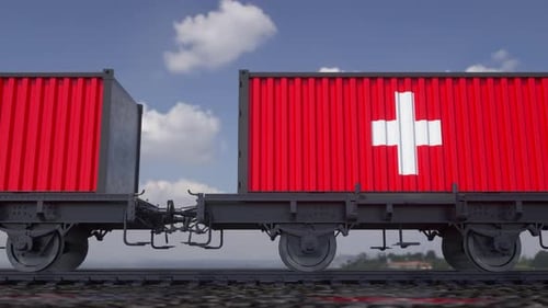 Switzerland Flag Cargo Train Moving 3D Animation