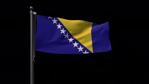 Bosnia And Herzegovina Flag On Flagpole With Alpha Channel 4K