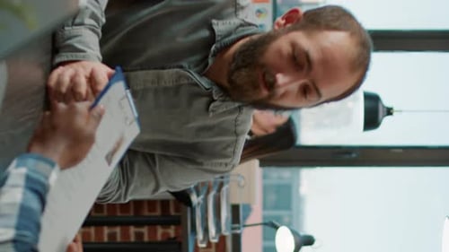 Vertical Video Diverse Group of Men Attending Job Interview to Discuss Hiring