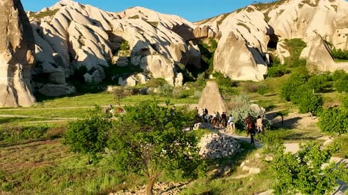 Horseback riding in Cappadocia aerial view 4 K