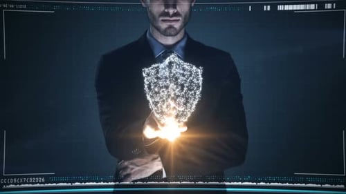 Businessman using digital interface screen