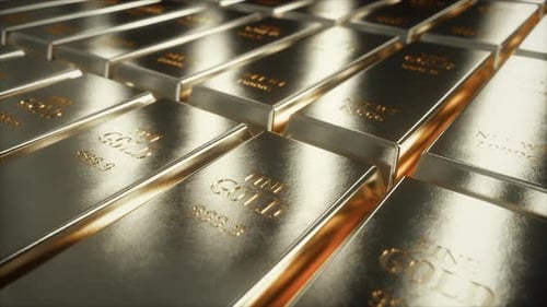 Schiebende Kameraansicht auf Weißgoldbarren
