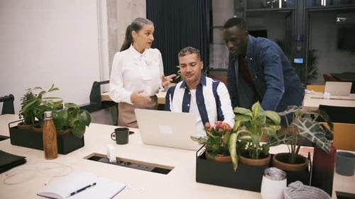 Colegas multirraciais navegando juntos no laptop