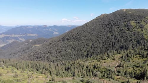 Aerial Panoramic View of Green Mountain Range and Hills in Valley of Carpathian